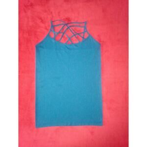 Plus Size Activewear Stretch Tank Triple Crisscross Turquoise Womens 1X/2X Yoga